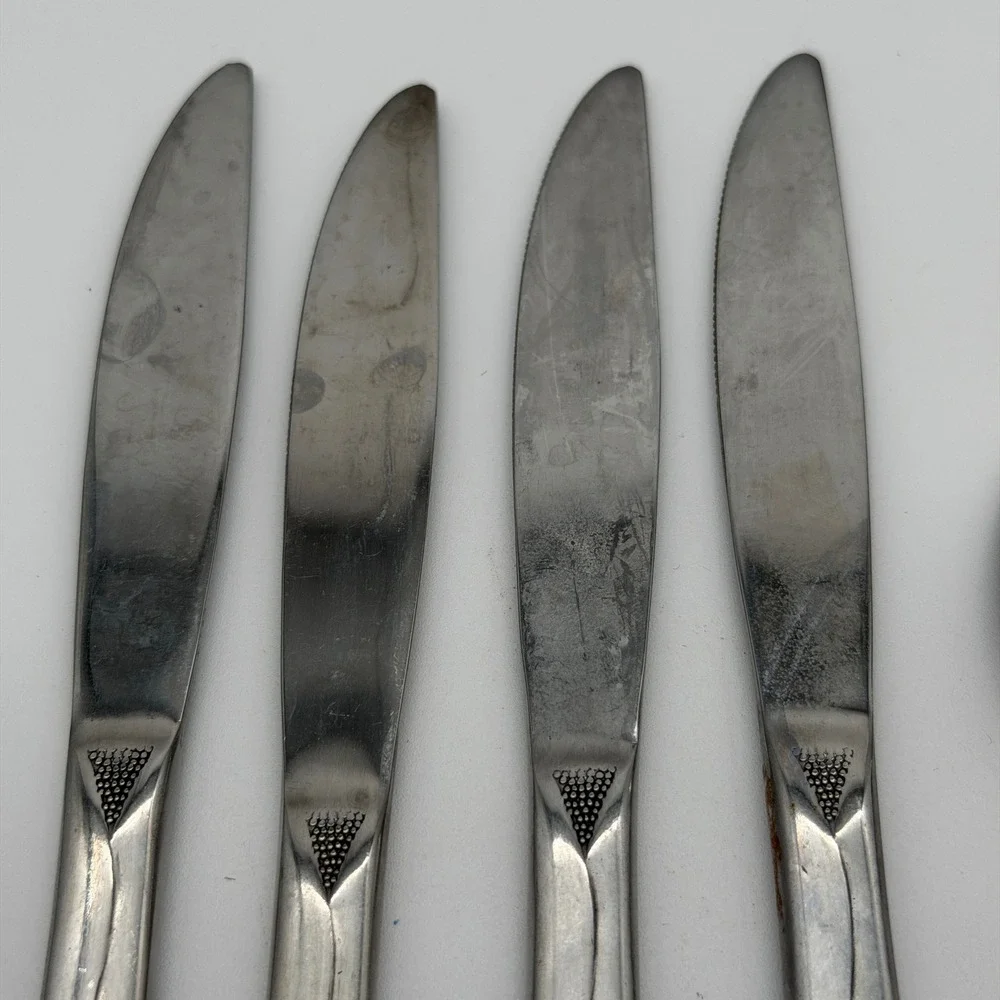 Customcraft Stainless Taiwan Rose Floral Flatware 8pc Set 4 Knives 4 Spoons MCM